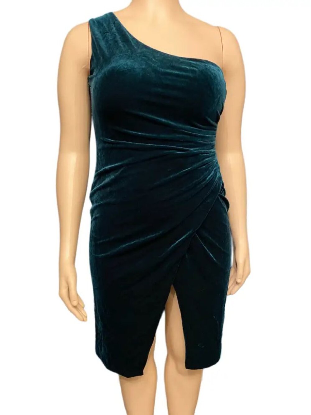 Aqua Hunter Green Velvet One Shoulder Cocktail Dress